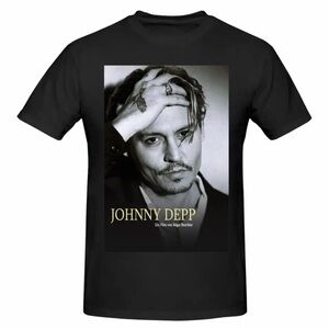 Johnny Depp Unisex Black Cotton T-Shirt Size L Short Sleeve Crew Neck